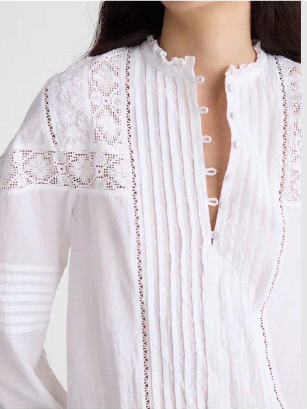 Madewell Ruffled High-Neck Pintuck Blouse size S - Picture 10 of 13